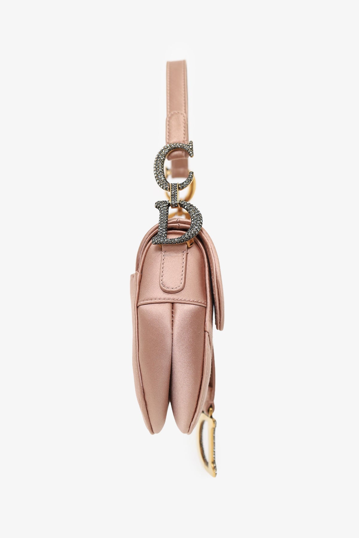 Dior 2019 Pink Satin Crystal Embellished Mini Saddle Bag