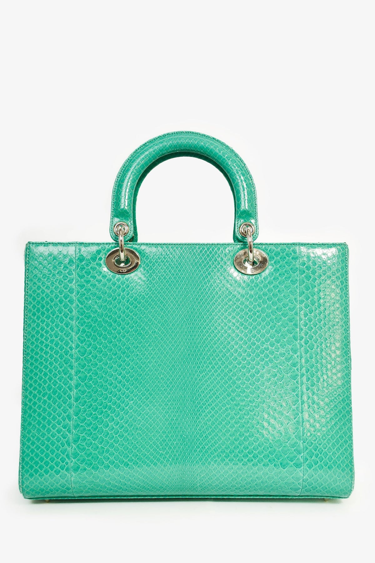 Christian Dior 2014 Teal Patent Python Large Lady Dior Top Handle with Strap