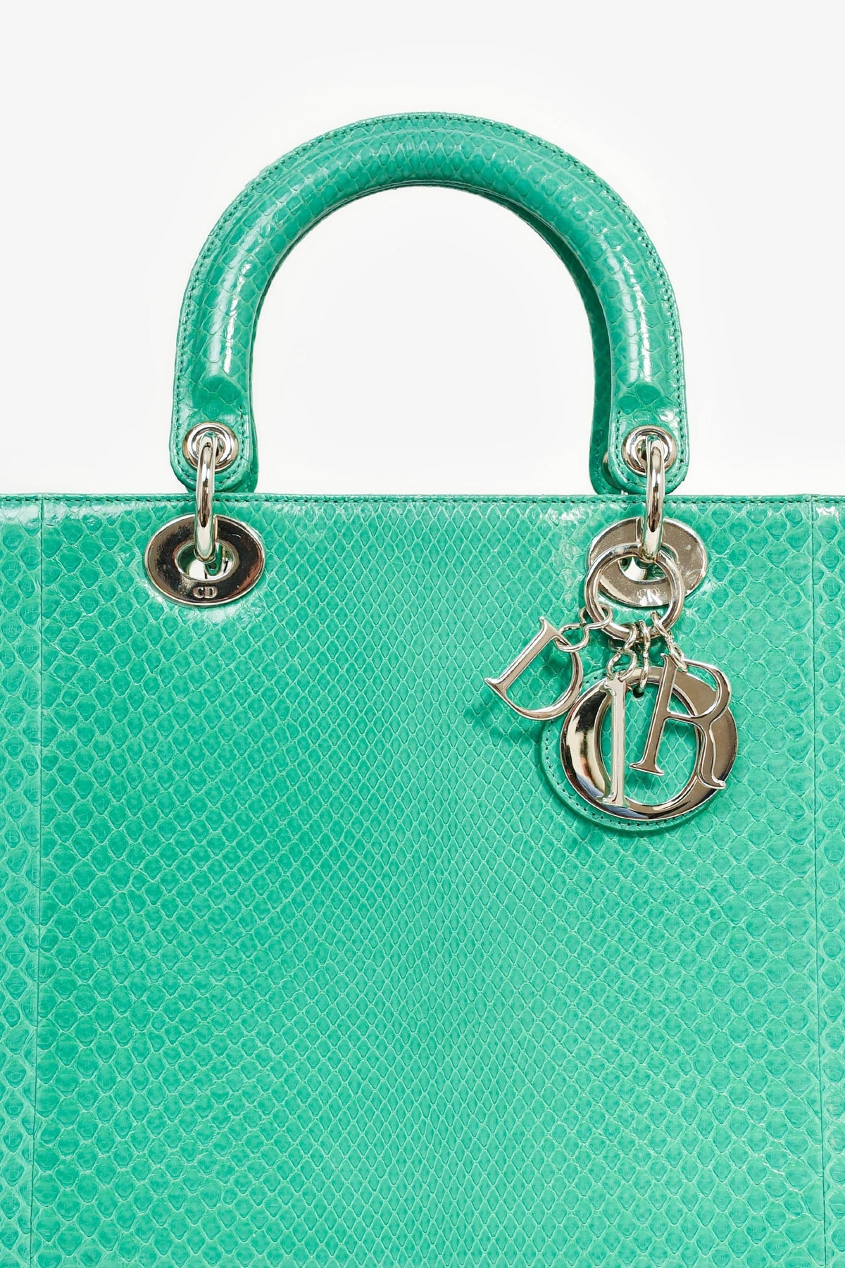 Christian Dior 2014 Teal Patent Python Large Lady Dior Top Handle with Strap