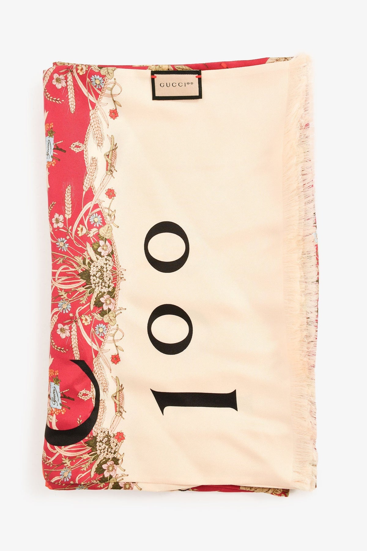 Gucci Burgundy/Cream Floral Silk Rectangle Scarf