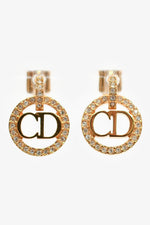 Christian Dior Gold Tone Crystal Round Drop Earrings