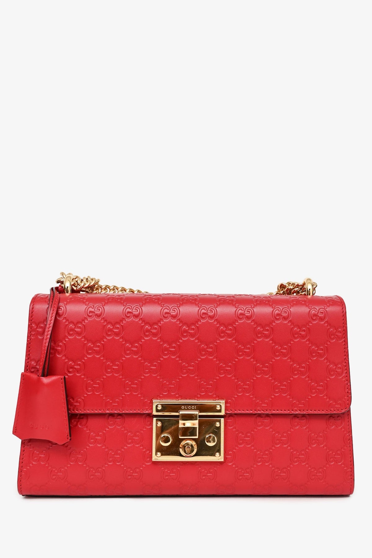 Gucci Red Leather Guccissima Medium Padlock Shoulder Bag