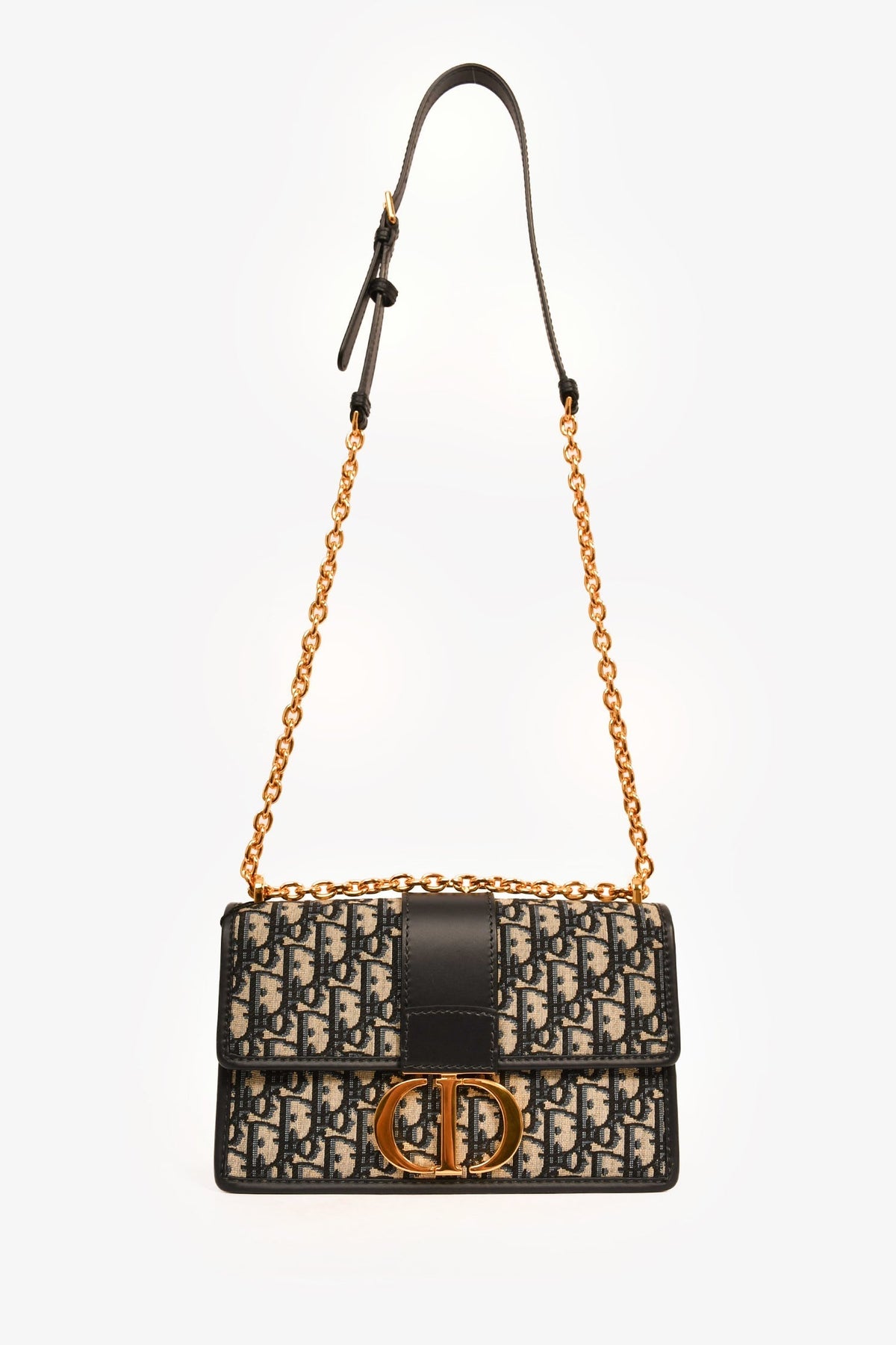 Christian Dior 2023 Navy Leather/Oblique 30 Montaigne Chain Bag