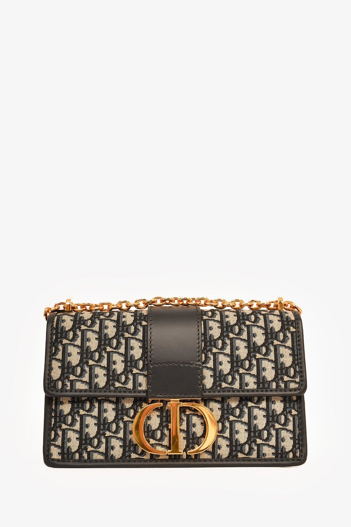 Christian Dior 2023 Navy Leather/Oblique 30 Montaigne Chain Bag