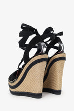 Gucci Black Suede Espadrille Wedge Lace Up Heels Size 37