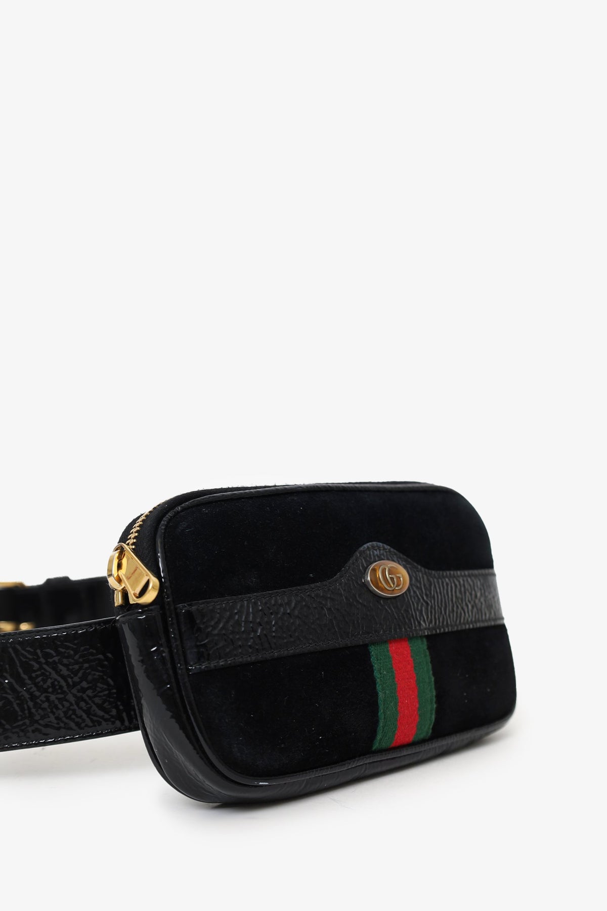 Gucci Black Suede Patent Web Ophidia Belt Bag