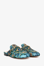 Gucci Blue/Yellow Metallic Patterned Princetown Slides Size 36