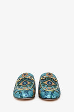 Gucci Blue/Yellow Metallic Patterned Princetown Slides Size 36