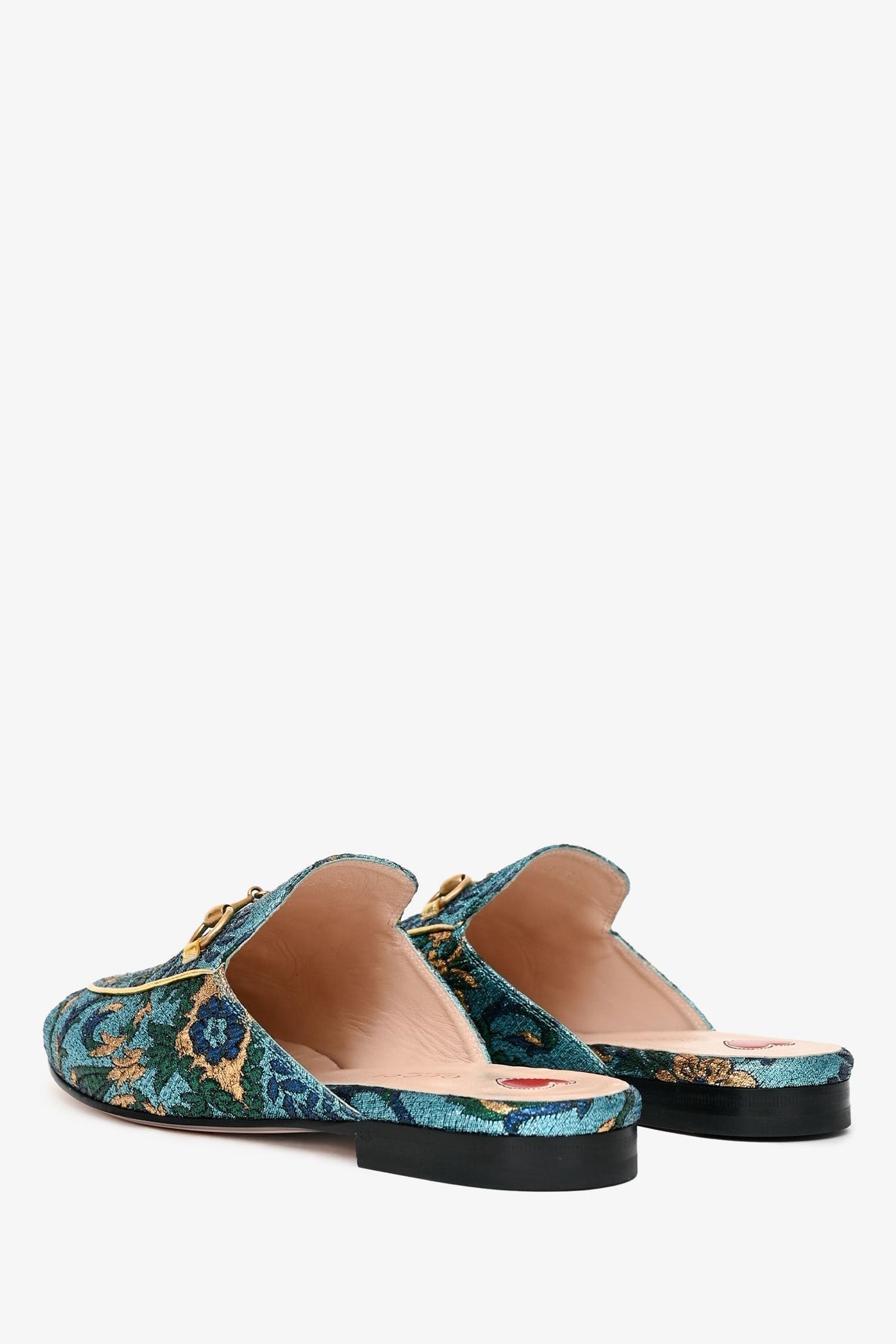 Gucci Blue/Yellow Metallic Patterned Princetown Slides Size 36