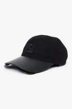 Fendi Black Leather/Fabric FF Visor Baseball Hat