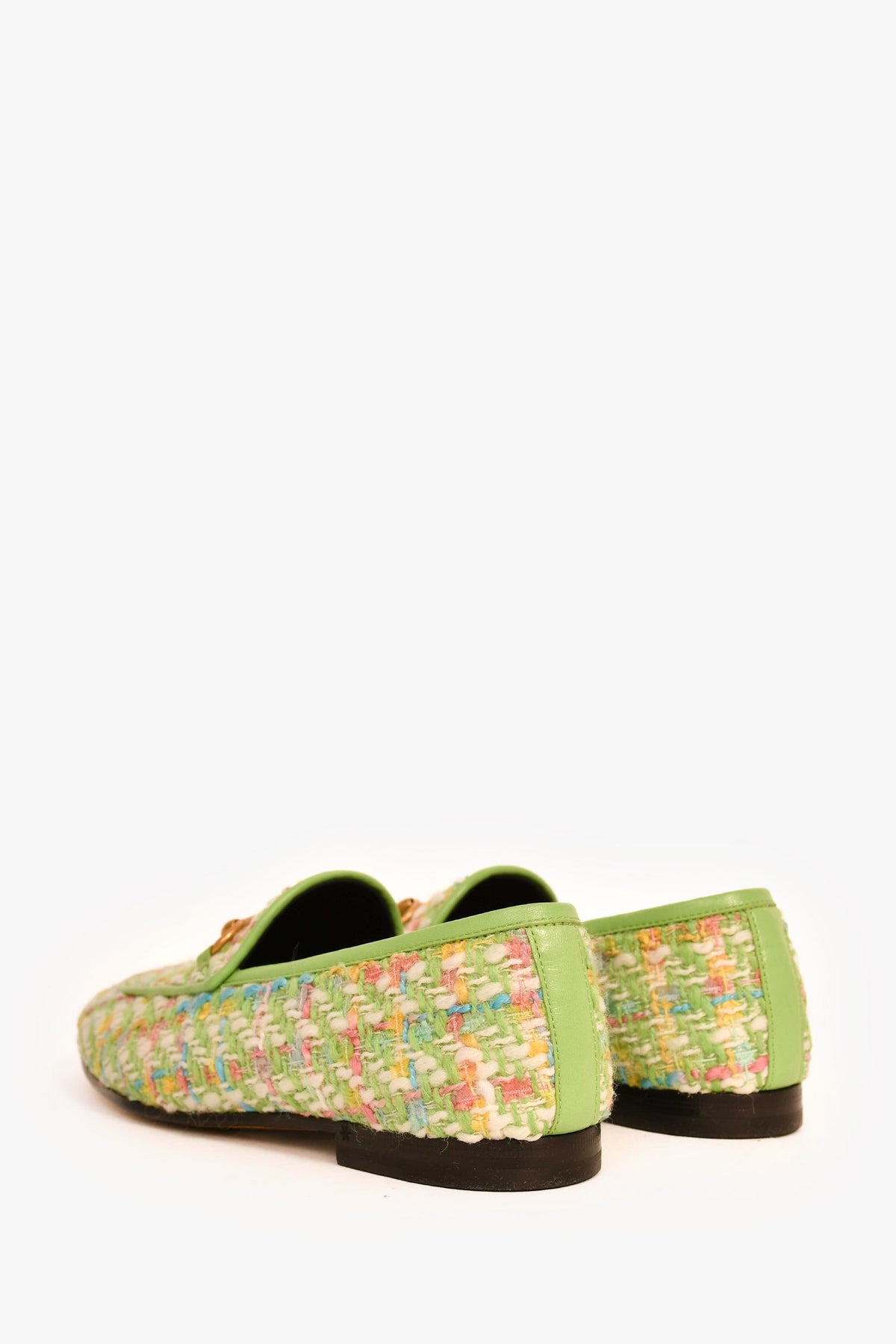 Gucci Green/Multicolour Tweed Horsebit Loafers Size 38