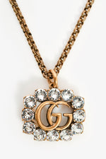 Gucci Aged Gold Toned Crystal GG Necklace