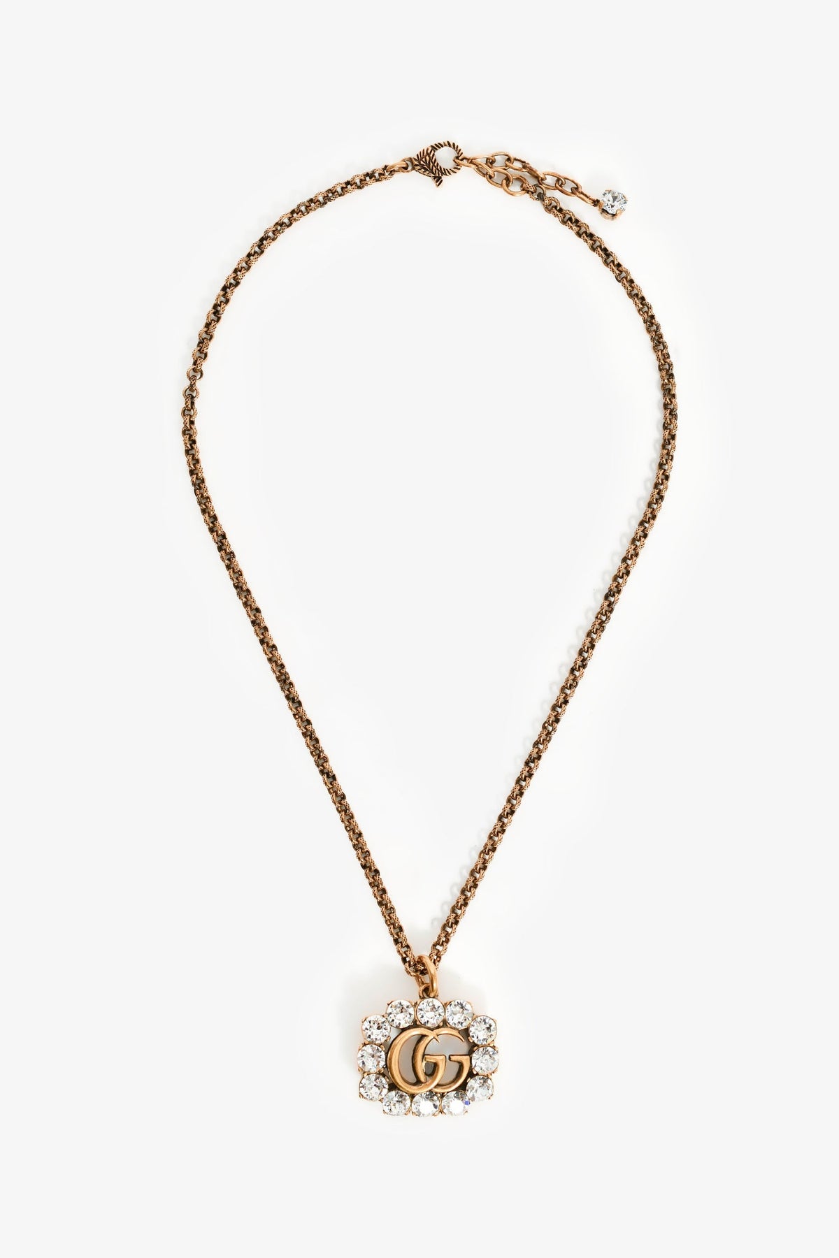 Gucci Aged Gold Toned Crystal GG Necklace