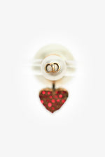 Christian Dior Faux Pearl Single Tribale Earring with Red Crystal Heart