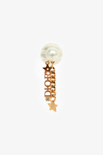 Christian Dior Faux Pearl Single Tribale Earring with Logo/Strap Drop