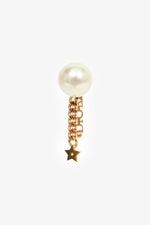 Christian Dior Faux Pearl Single Tribale Earring with Logo/Strap Drop