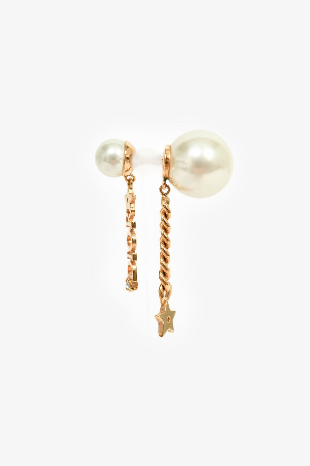 Christian Dior Faux Pearl Single Tribale Earring with Logo/Strap Drop