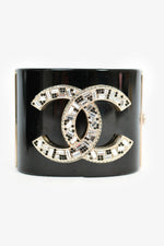 Chanel™ 2015 Black Resin Crystal CC Cuff Bracelet