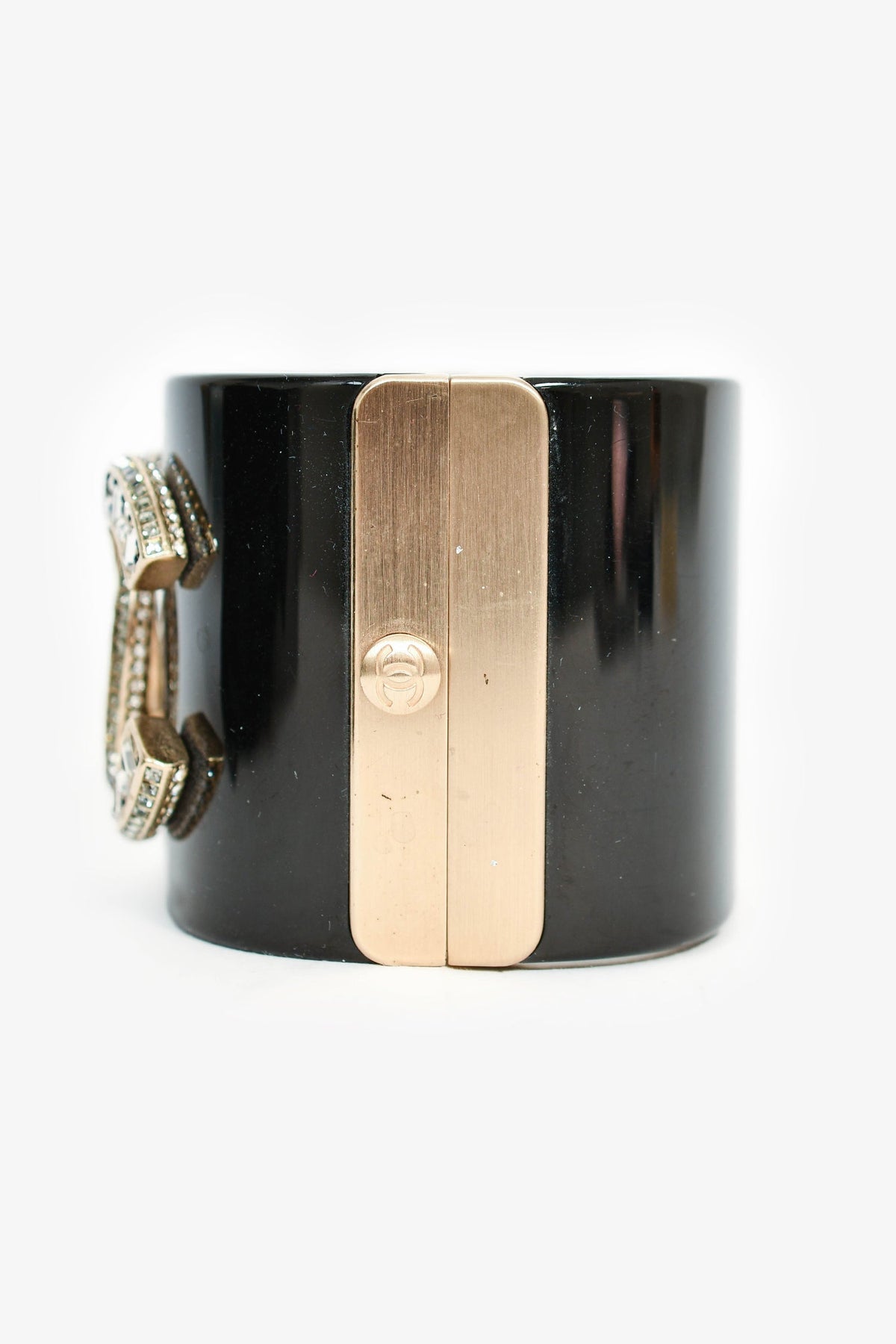 Chanel™ 2015 Black Resin Crystal CC Cuff Bracelet