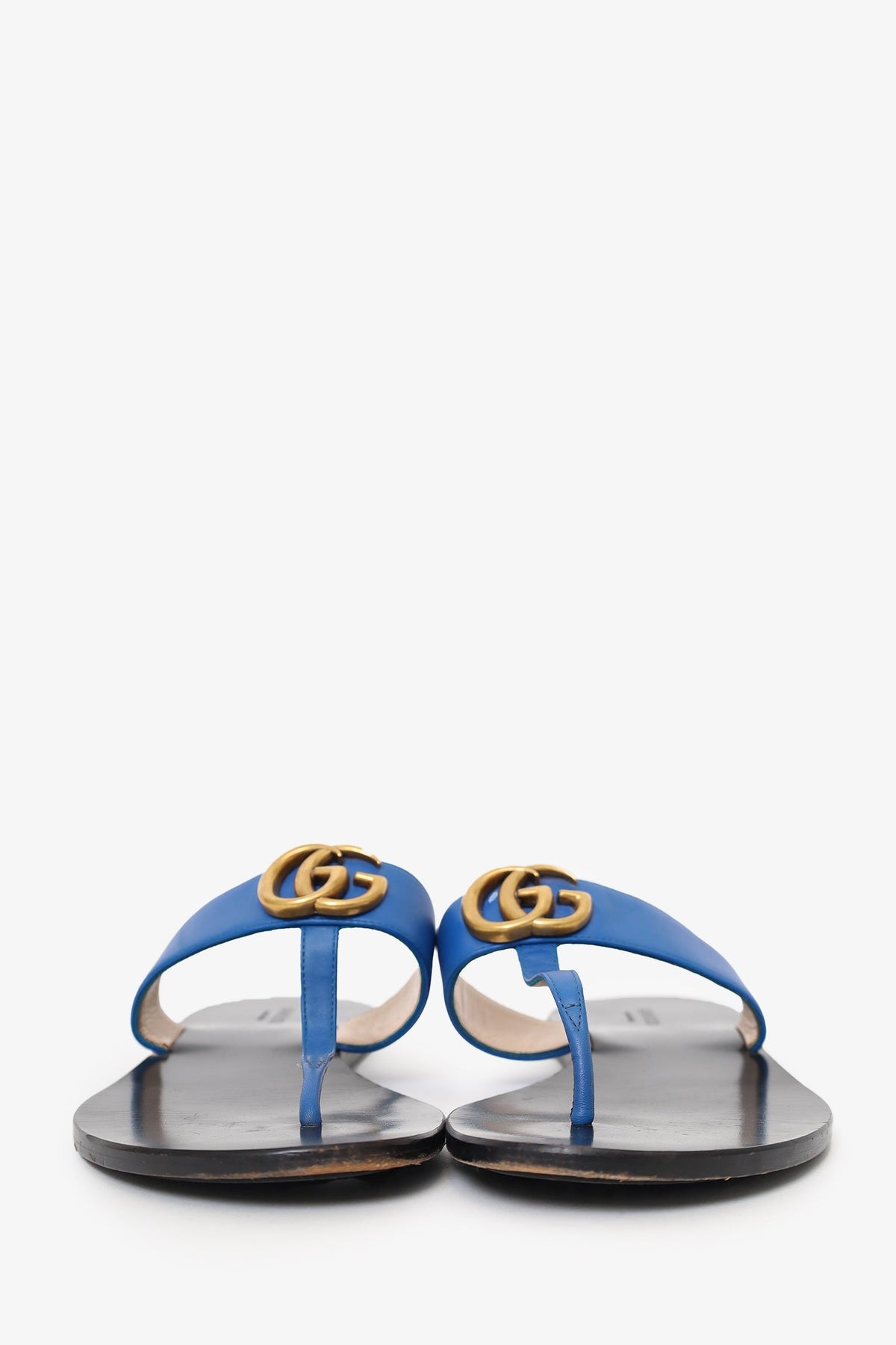 Gucci Blue Leather 'GG' Marmont Sandals Size 39.5