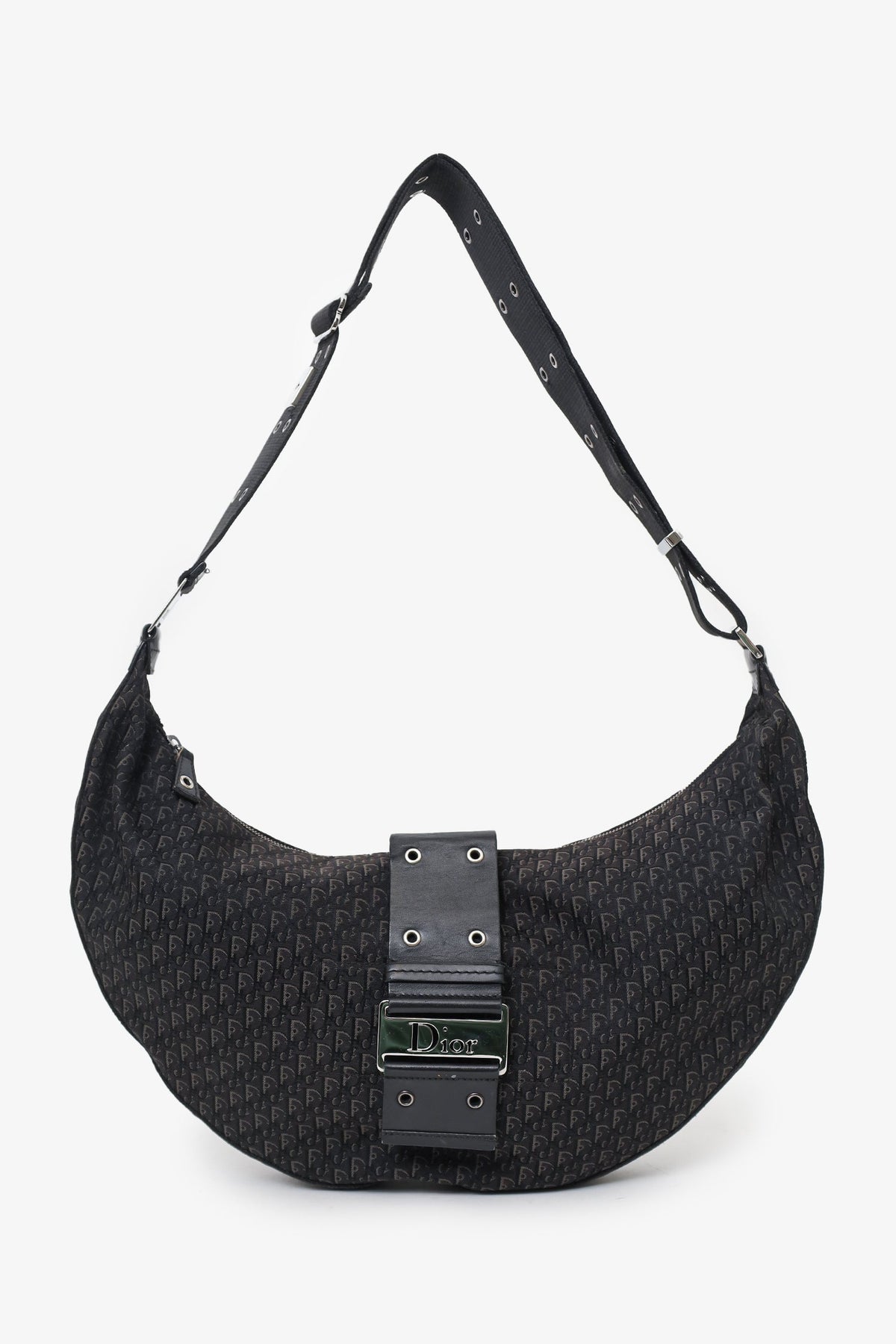 Christian Dior 2003 Black Diorissimo Canvas and Leather Street Chic Hobo