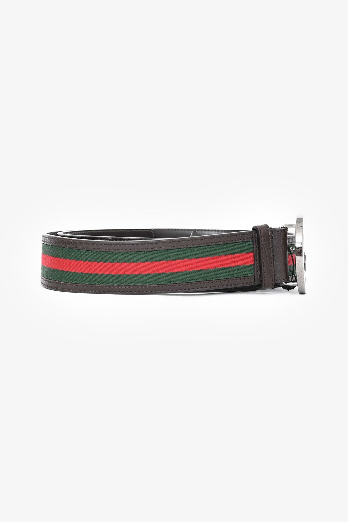 Gucci Brown Leather/Canvas GG Buckle Belt Size 85