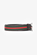 Gucci Brown Leather/Canvas GG Buckle Belt Size 85