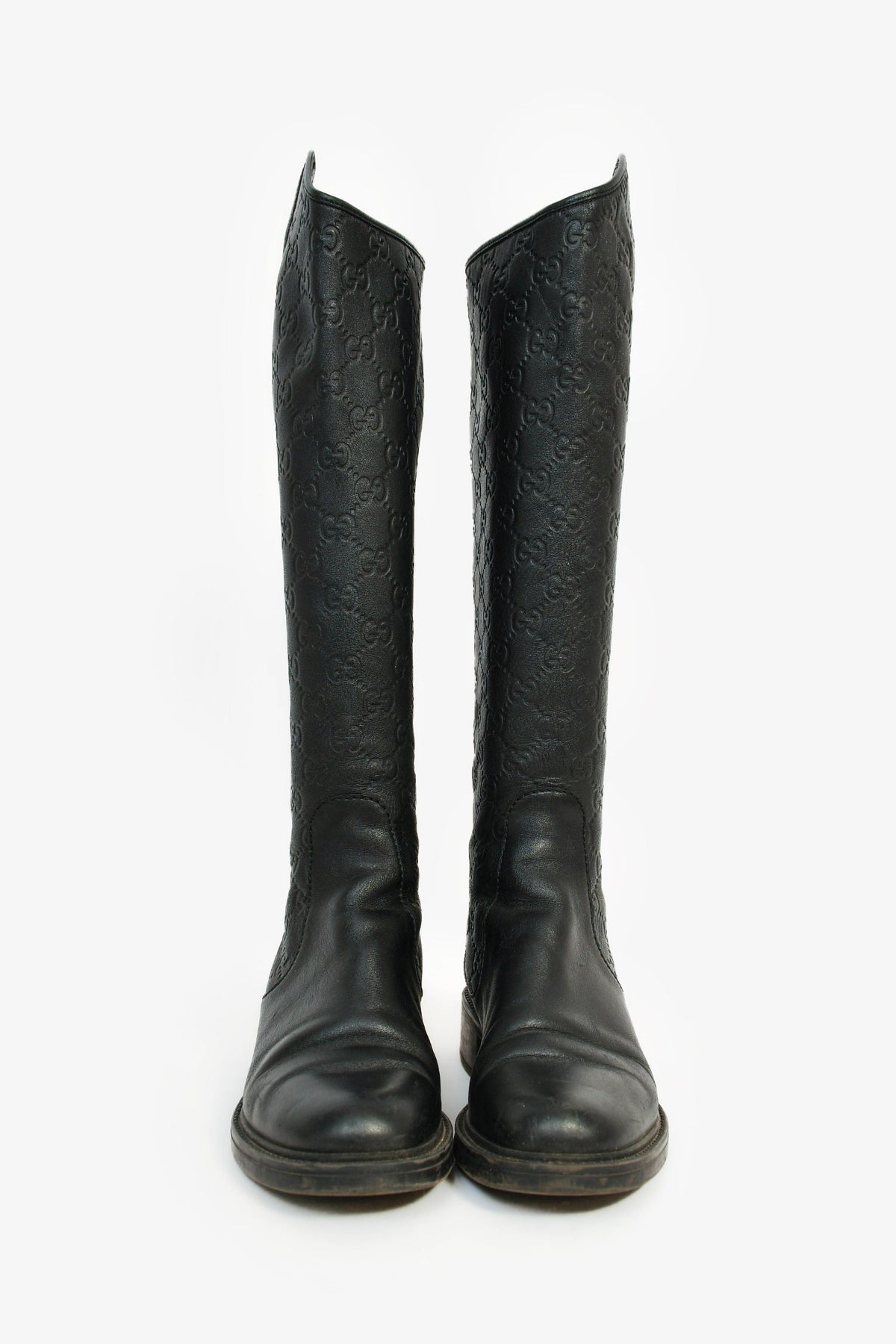 Gucci Black Monogram Leather Riding Boots Size 35.5
