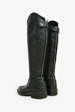 Gucci Black Monogram Leather Riding Boots Size 35.5