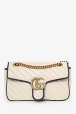 Gucci Cream/Navy Leather Small Marmont Shoulder Bag