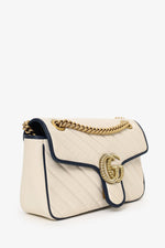 Gucci Cream/Navy Leather Small Marmont Shoulder Bag
