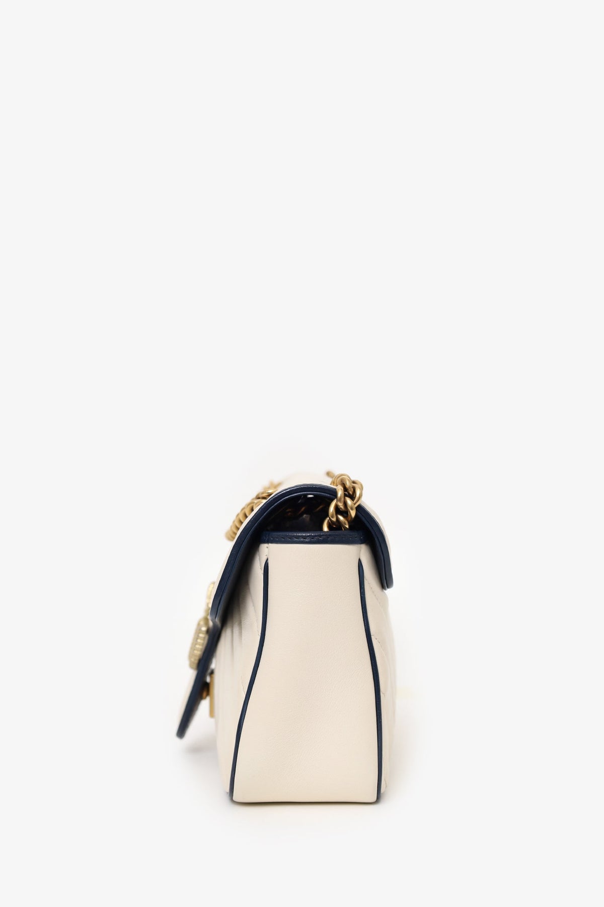 Gucci Cream/Navy Leather Small Marmont Shoulder Bag