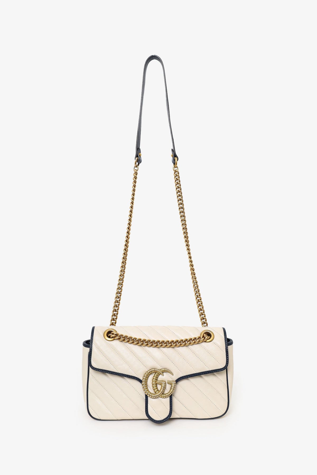 Gucci Cream/Navy Leather Small Marmont Shoulder Bag