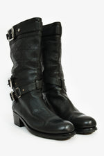 Christian Dior Black Cannage Leather Moto Boots Size 36