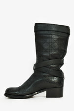 Christian Dior Black Cannage Leather Moto Boots Size 36