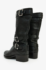 Christian Dior Black Cannage Leather Moto Boots Size 36