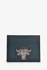 Christian Dior x Shawn Stussy 2020 Navy Blue Grained Leather Logo Bull Card Holder