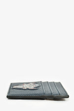 Christian Dior x Shawn Stussy 2020 Navy Blue Grained Leather Logo Bull Card Holder