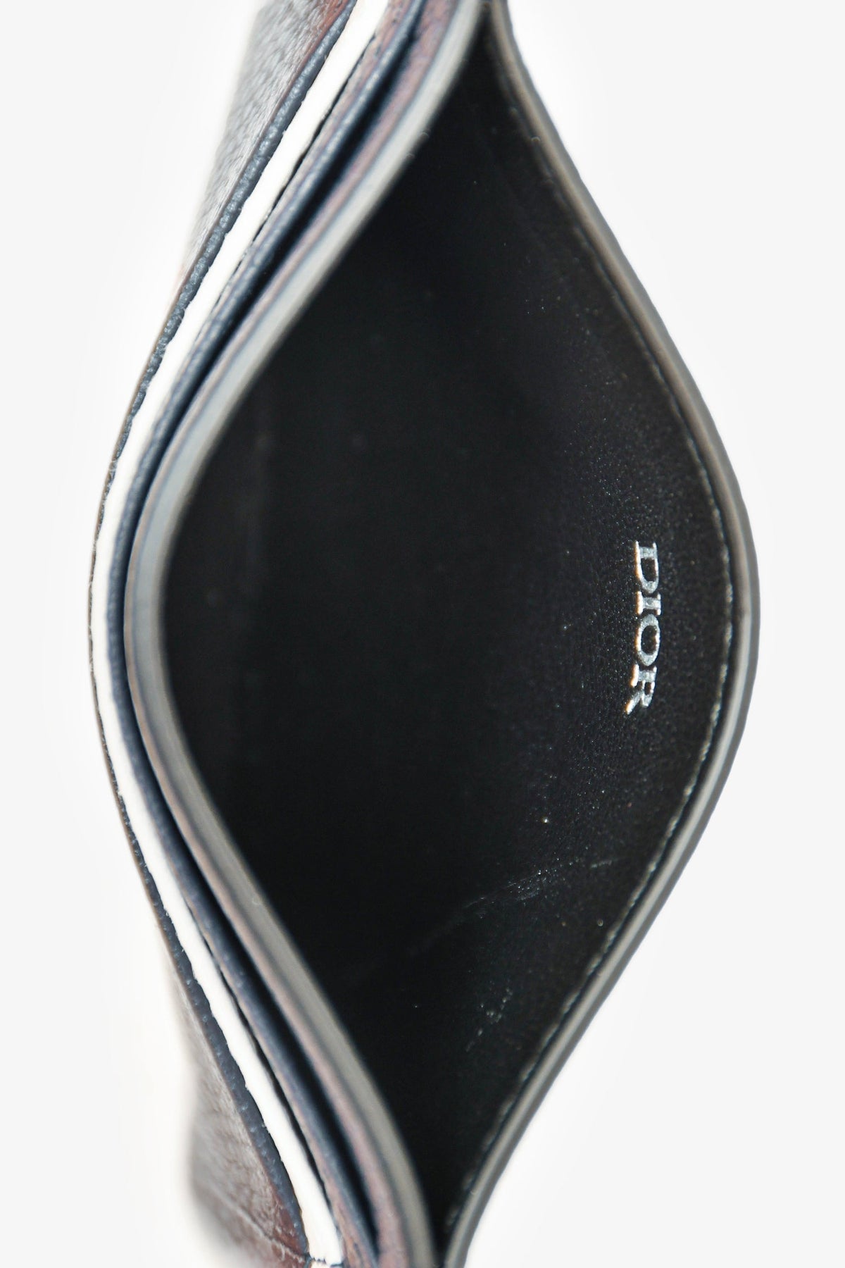 Christian Dior x Shawn Stussy 2020 Navy Blue Grained Leather Logo Bull Card Holder