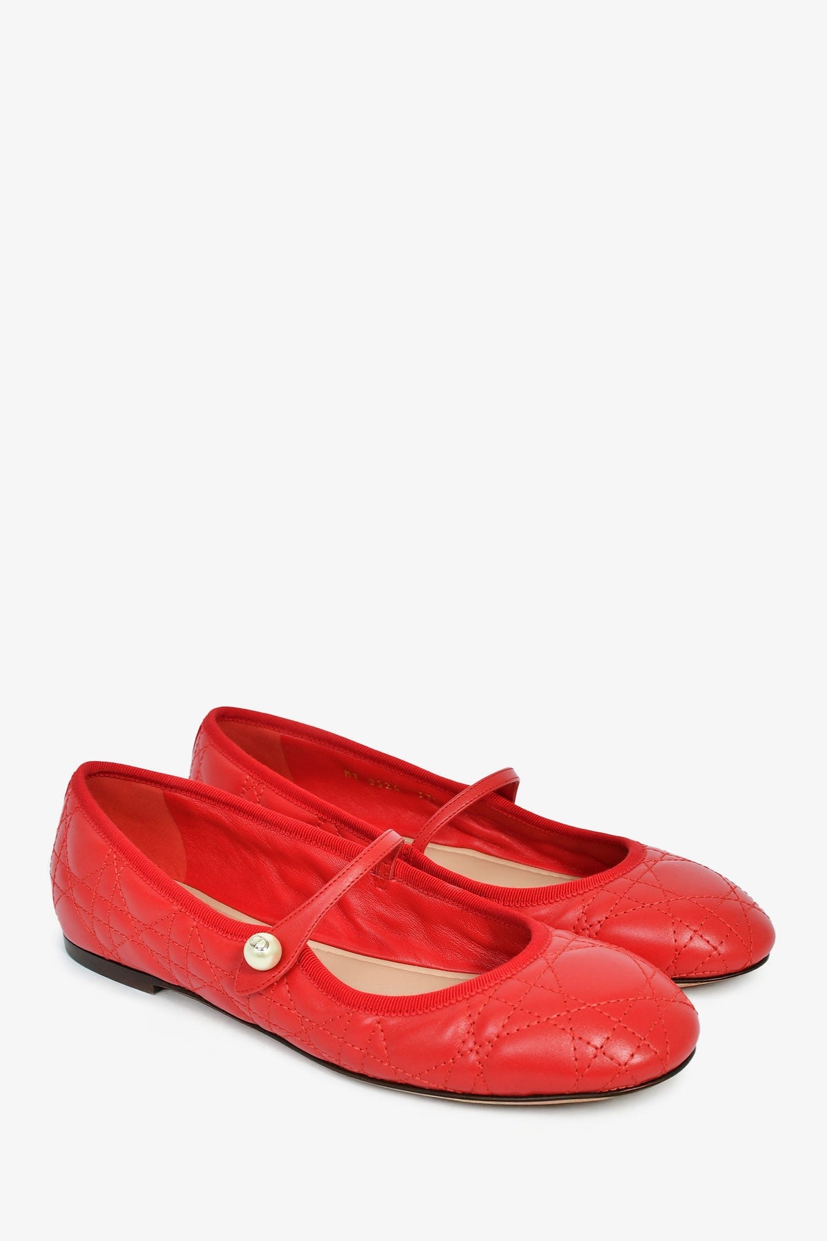 Christian Dior Red Cannage Quilted Leather Ballet Flats Size 37.5