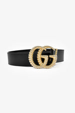 Gucci Black Leather 1.5" Textured GG Belt Size 75