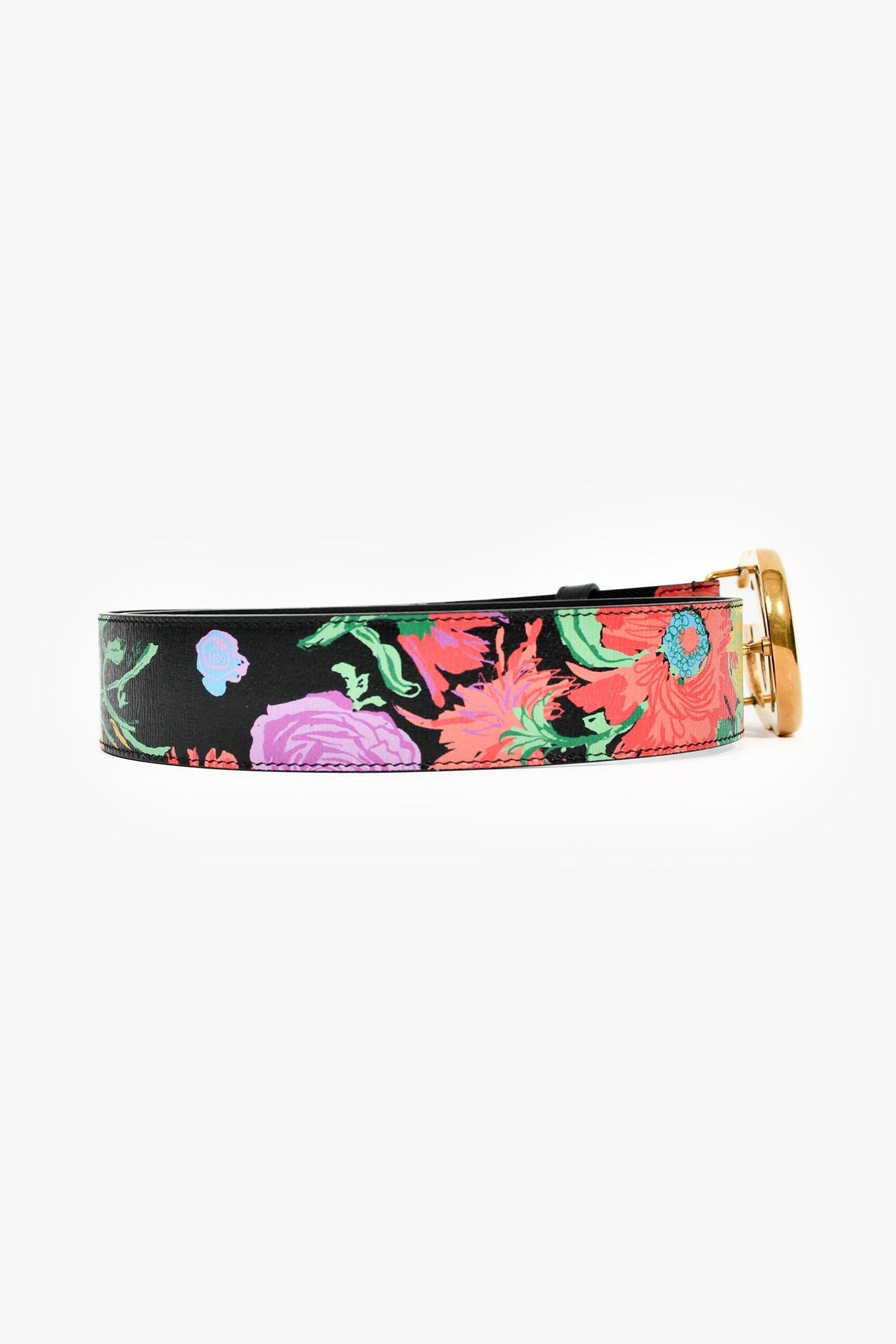 Gucci Black Floral Leather 1.5" GG Marmont Belt Size 80