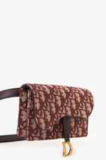 Christian Dior 2019 Burgundy Oblique Jacquard Saddle Belt Pouch