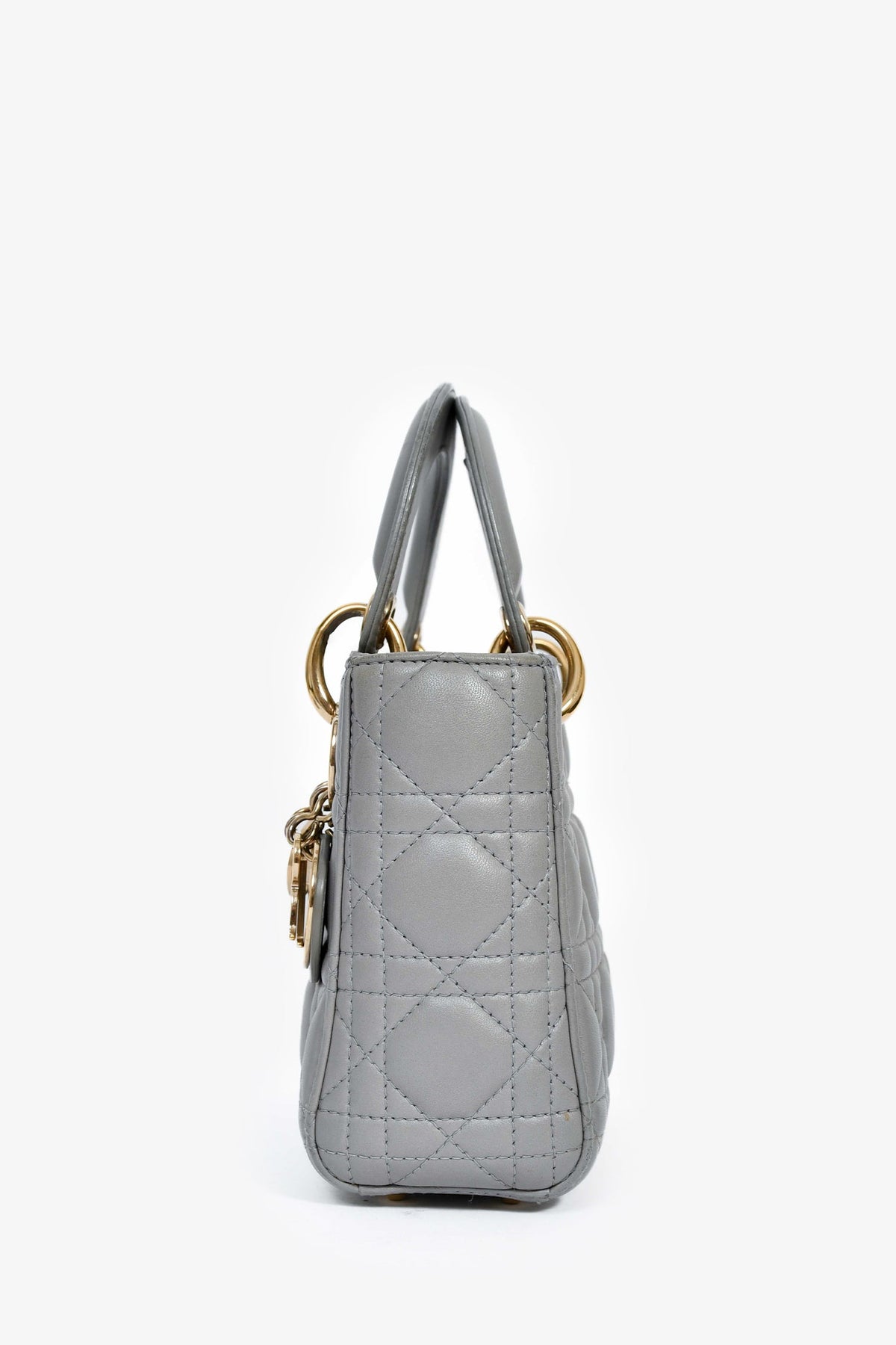 Christian Dior 2015 Grey Leather Cannage Mini Lady Dior with Strap