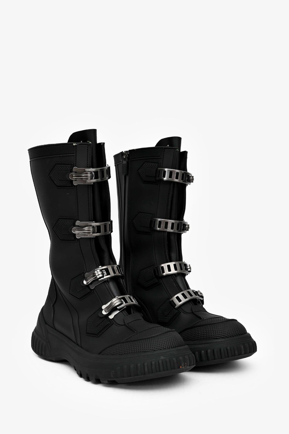 Christian Dior Black Rubber Buckle Zip-Up Boots Size 36