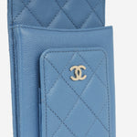 Chanel CC Phone Holder -Blue Caviar | Champagne Gold Hardware