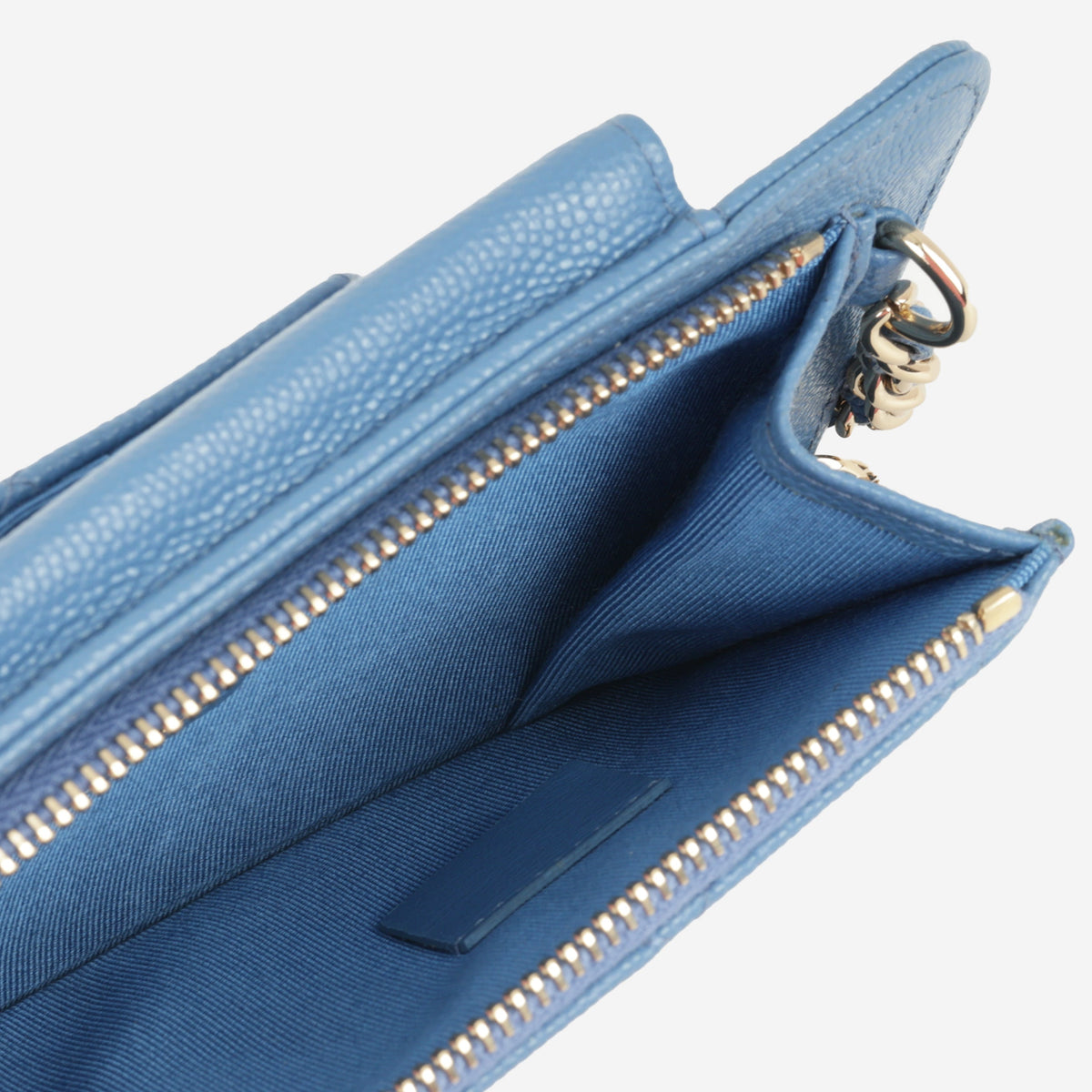 Chanel CC Phone Holder -Blue Caviar | Champagne Gold Hardware