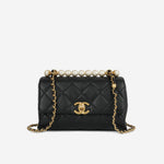 Chanel Mini Rectangular with Pearl Top Handle - Black Lambskin | Aged Gold Hardware
