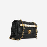 Chanel Mini Rectangular with Pearl Top Handle - Black Lambskin | Aged Gold Hardware