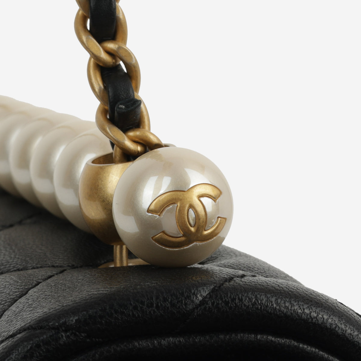 Chanel Mini Rectangular with Pearl Top Handle - Black Lambskin | Aged Gold Hardware